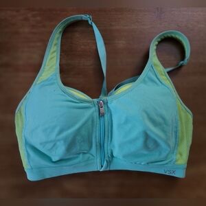 Victoria's Secret Aqua and Yellow Sports Bra VSX 34C Teal And Neon Yellow Zip